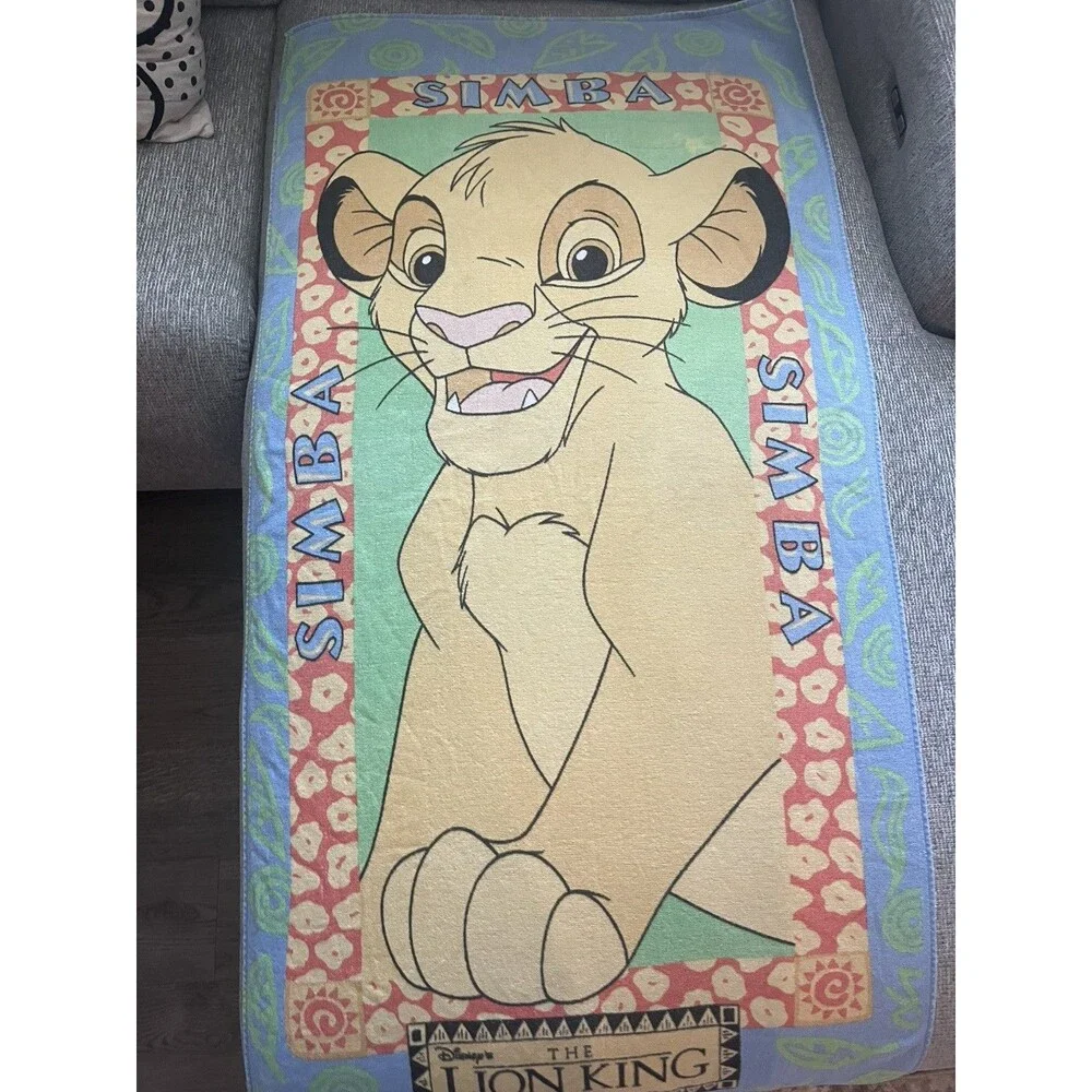 Vintage 90s Disney THE LION KING - Young Simba - BEACH TOWEL Size 55x27” Franco